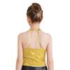 Girls Shiny Sequin Halter Crop Top Sleeveless Backless Design Cheerleading Jazz Dance Performance Top