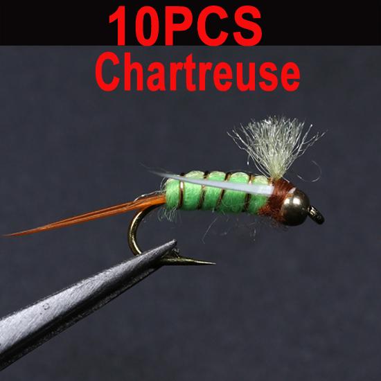 10PCS #12 Brass Beadhead Nymph Psycho Prince Nymph Crazy Purple & Chartreuse Prince Trout Fishing Flies