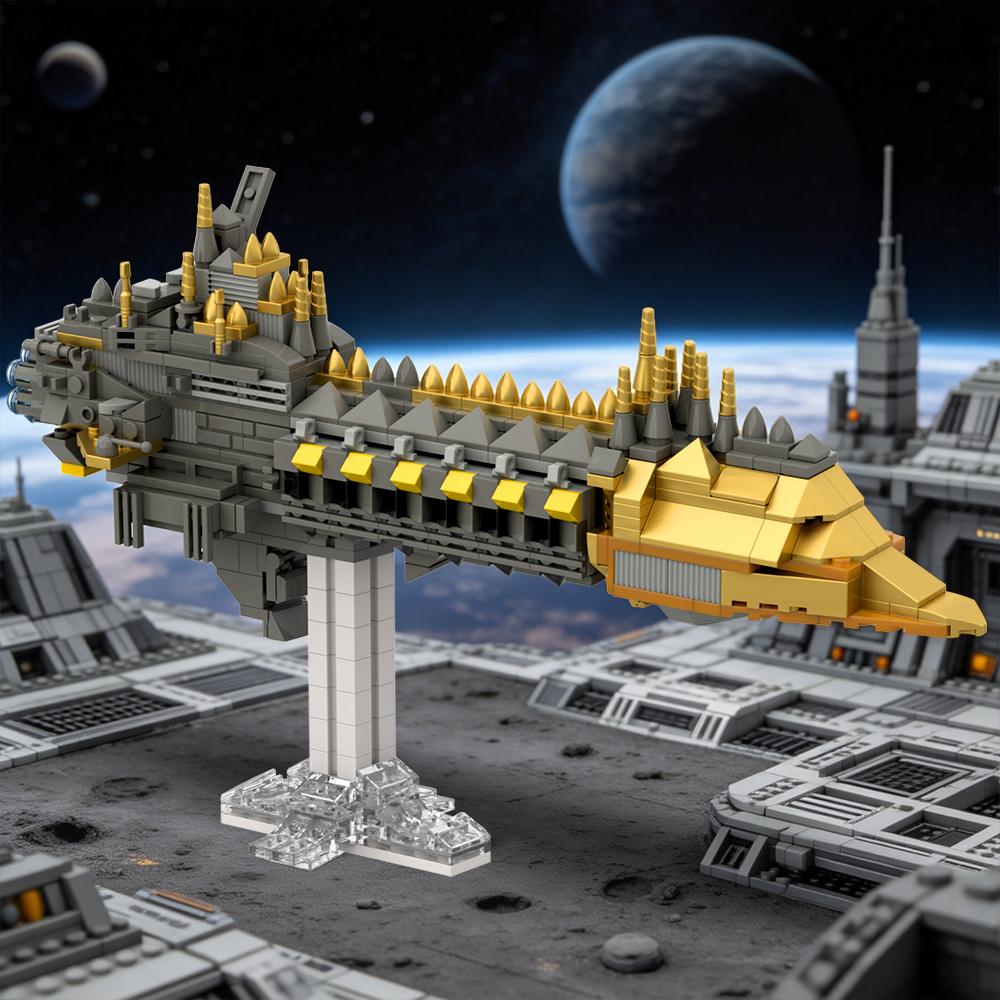 MOC Игра Космический линкор Строительные блоки Модель космического корабля с подставкой для демонстрации Образовательная игрушка «Сделай сам» Креативное настольное коллекционное изделие