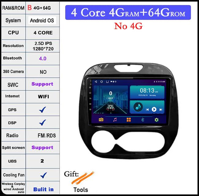 9 дюймов Для Renault Kaptur Captur 2016 2017 2018 2019 Android 14 Автомагнитола Мультимедийный GPS-плеер Стерео Carplay WIFI BT