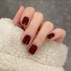 24 Pcs Autumn and Winter Burgundy Broken Flash Wearing Nail Finished Removable Nail Sticker Internet Celebrity Fake Nail Pure Desire Nail Piece Nail