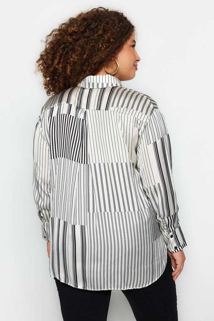 Женская тканая рубашка больших размеров в черно-белую полоску больших размеров