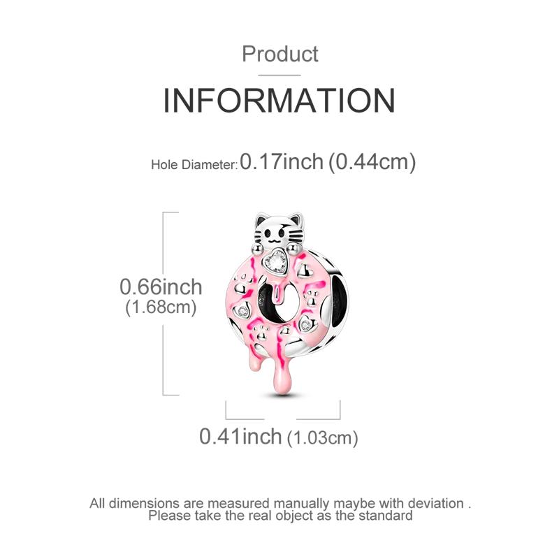 Pink Copper Doughnuts And Cats Charms Bead Original Copper Zircon Pet Pendants Fit Bracelet Women Gift