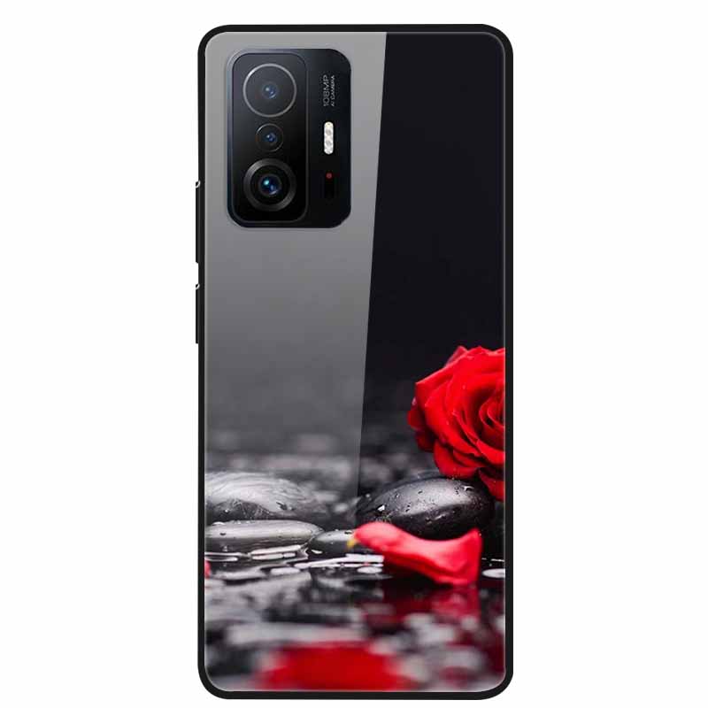 Для Xiaomi 11T Pro Стеклянный чехол Жесткий закаленный стеклянный ПК-чехол Чехол для телефона Для Xiaomi Mi 11T 11 T Pro Ударопрочный Мультяшный Funda Coque