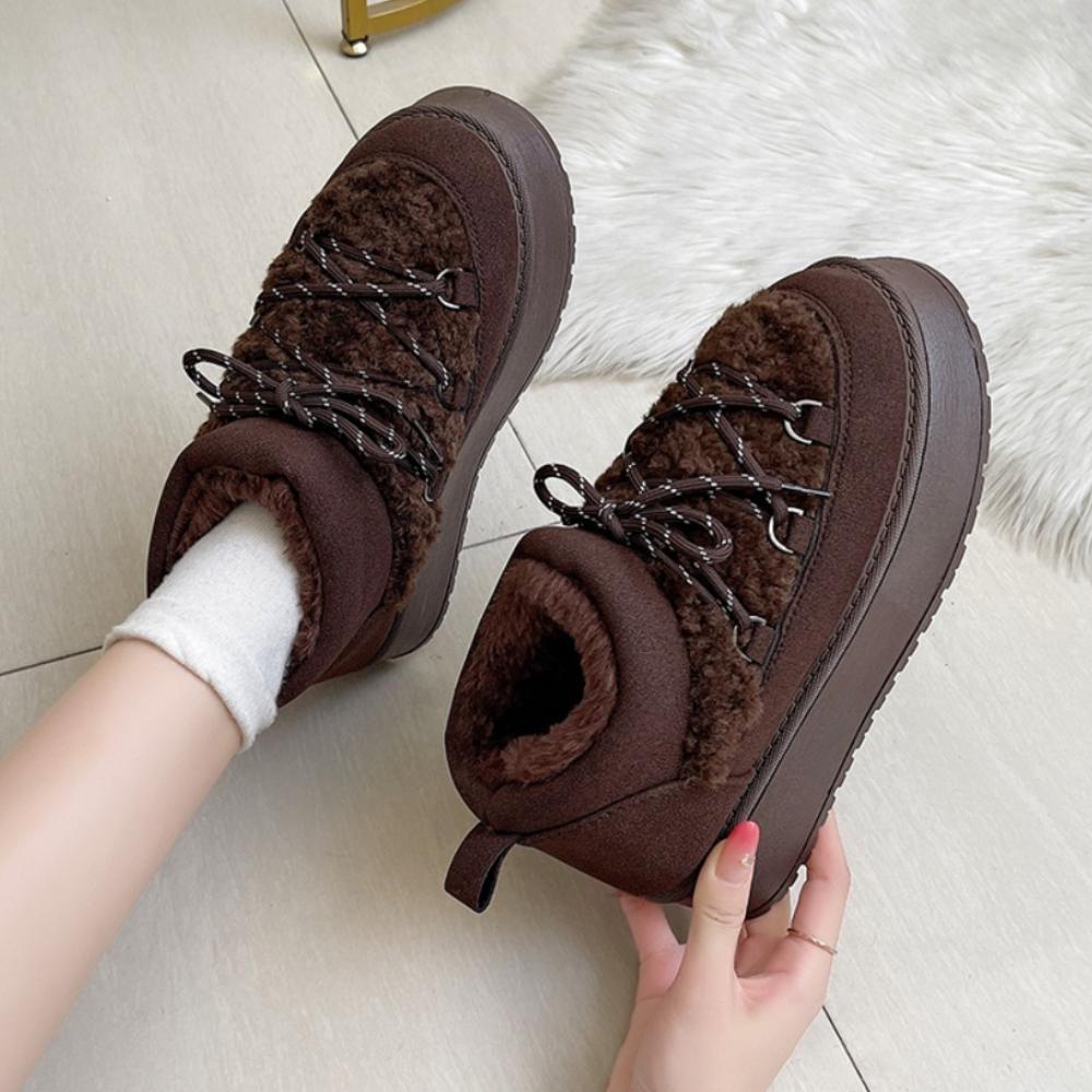 Fashion Women's Winter Thick Bottom Lace-Up Cotton Snow Boots Round Toe Comfortable Short Tube Fashionable Ankle Boots for Women