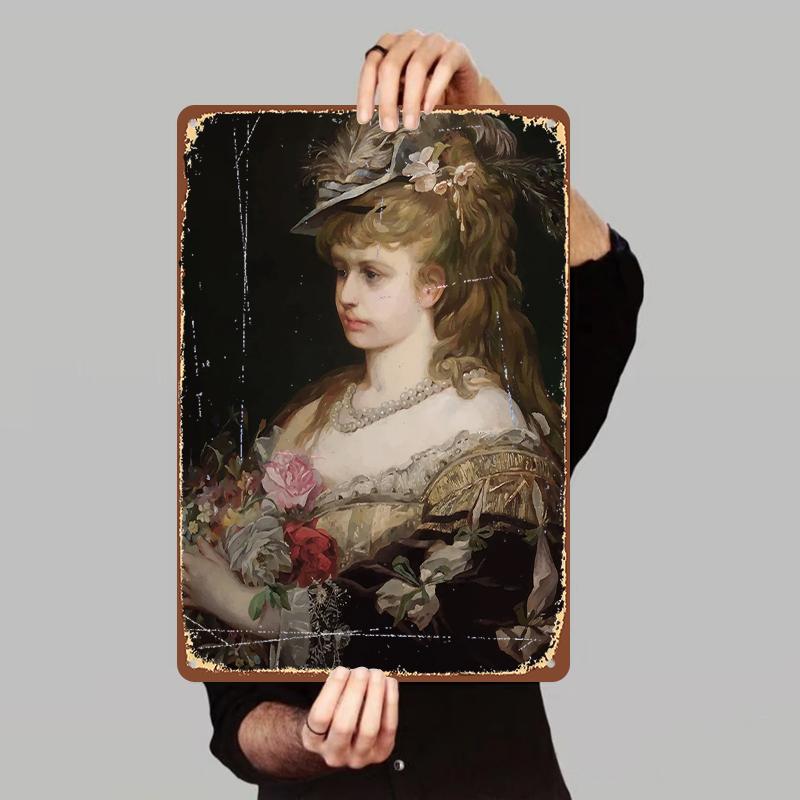 Vintage Court Lady Metal Wall Art European Classical Portrait Decorative Hanging Painting