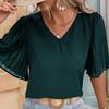2025 New Solid Color Pleated Short-sleeve Women's Summer Shirt - European & American Style