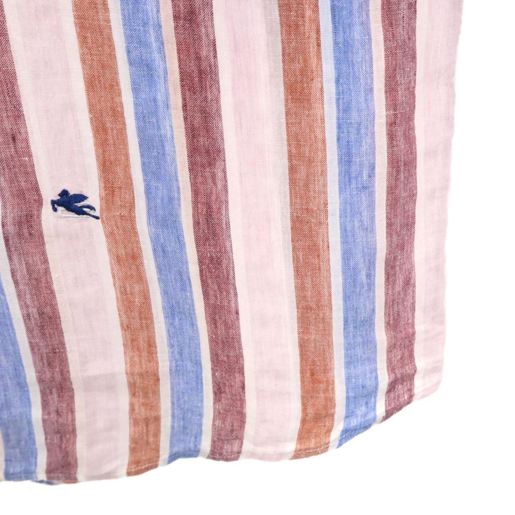 Etro Сделано в Италии Смесь льна Полосатый узор Рубашка с коротким рукавом на пуговицах Мужская Б/у