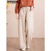 Spring Elastic Waist Casual Straight Leg Pants for Women's Loose Cotton and Linen Wide Leg Pants