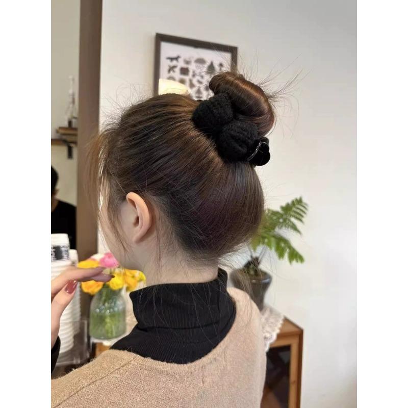 New Knitted Hairpin Female Milk Curry Sweet Casual All-match Bow Hairpin Hair Pans Hair Ball Hair Accessories