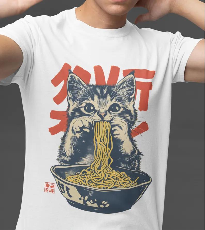 Cat Ramen T-Shirt Vintage Graphic, Funny Foodie Tee