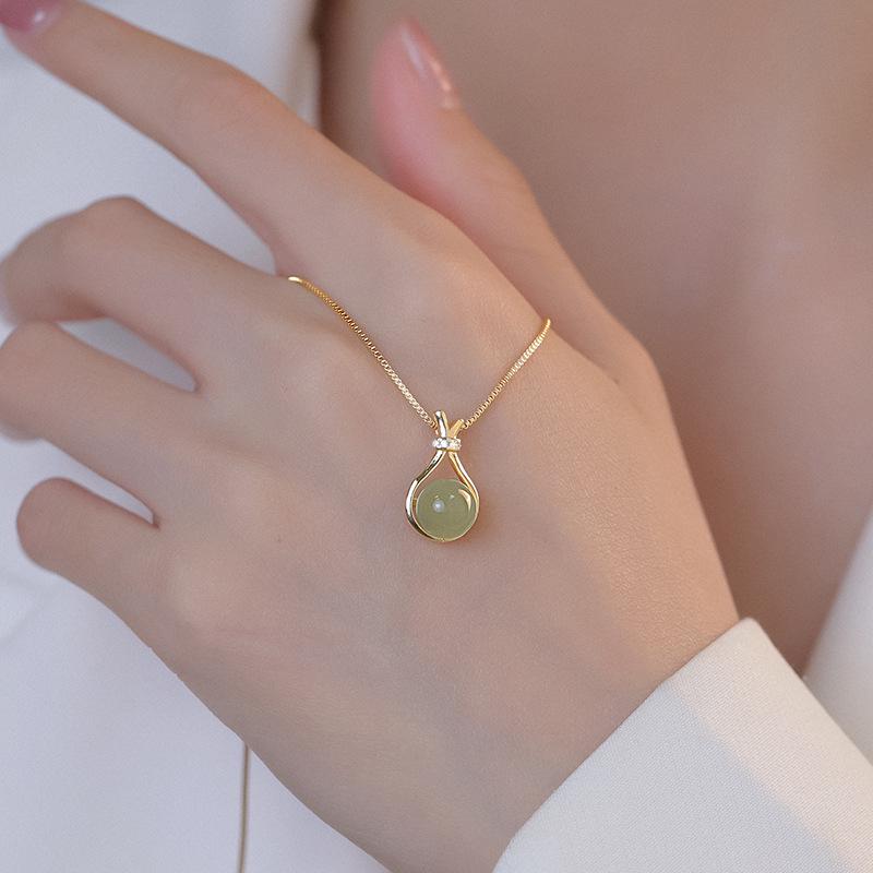 Hetian Jade Titanium Steel Necklace - Women's Versatile Pendant Luxury Clavicle Chain Choker.