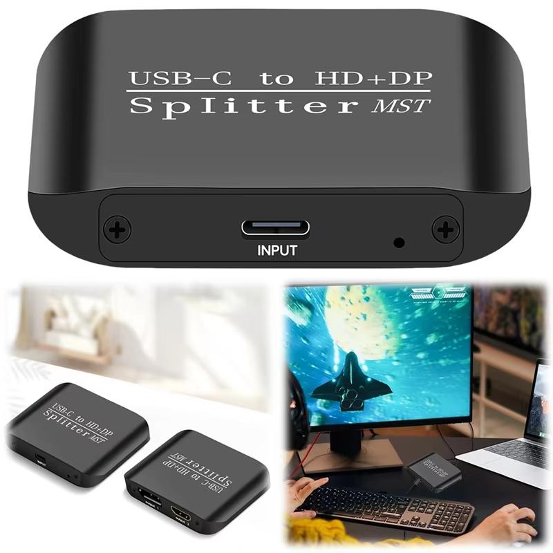 USB C To HDTV-Compatible/DP Splitter 8K Splitter MST Displayport Splitter Type-C Splitter for Dual Monitor Extended