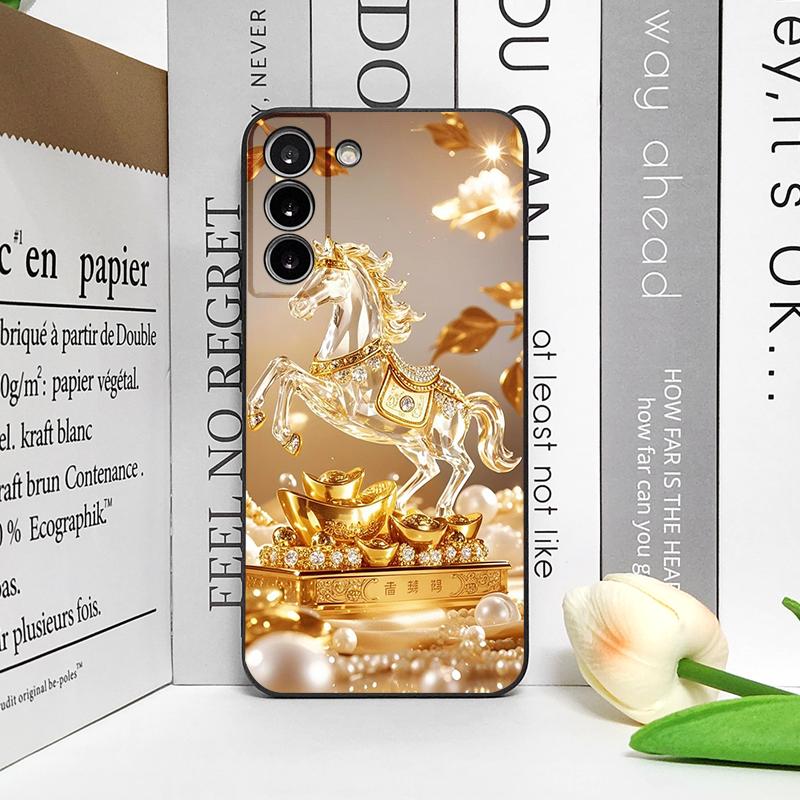 Роскошный кристальный чехол для телефона с золотым узором лошади для Samsung Galaxy S25 S24+ S23 Ultra S22 Plus S21 FE M53, противоударные мягкие чехлы