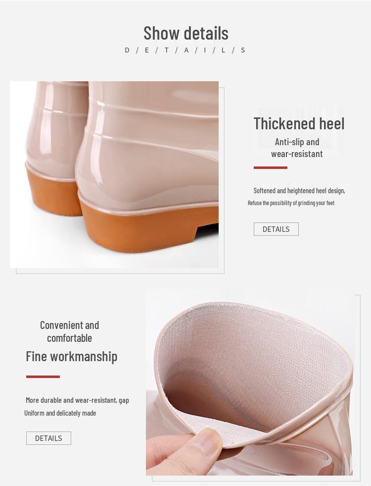 Women's Khaki Low-Cut Non-Slip Waterproof Rain Boots for Spring and Autumn