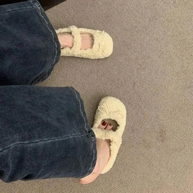 Модные Элегантные Осенне-Зимние Балетки Лоферы Женские Женские Балетки Лоферы Мех Круглый Носок Женские Дизайнерские Брендовые Мишки Уличная Обувь