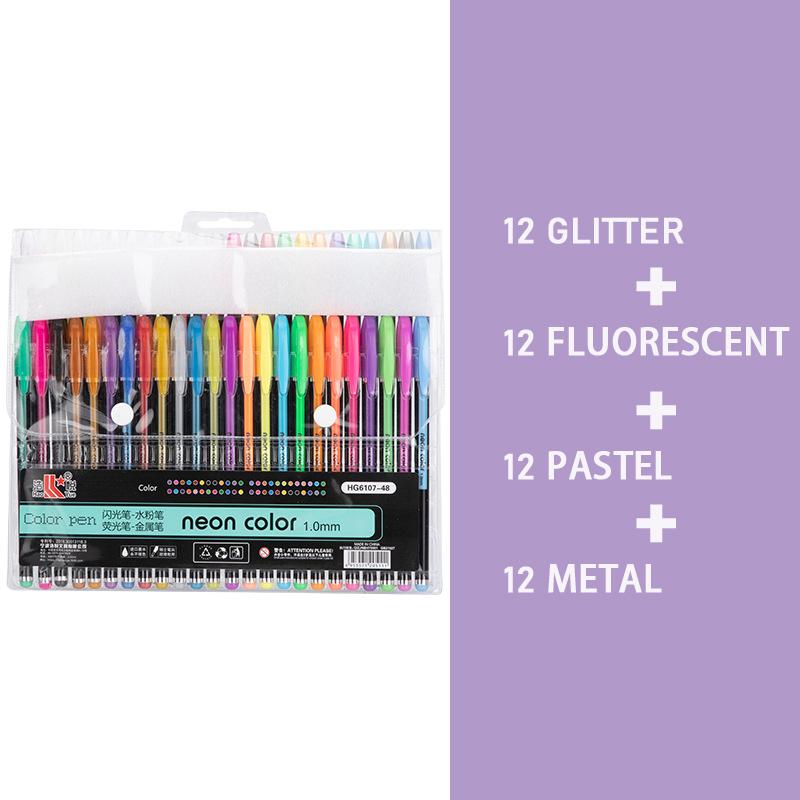 Набор из 60 цветных гелевых ручек, блестящие металлические пастельные неоновые ручки 12 24 36 48 цветов