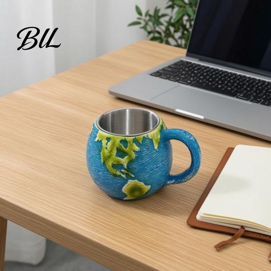 Decorative Beverage Container 300ml 3D Planet Coffee Mug with Stainless Steel Liner, Realistic Solar System Relief Water Creative Desk Ornament