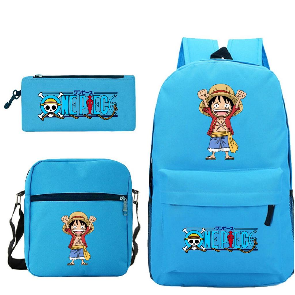 New Animation One Piece Printed Backpack for Primary and Secondary School Students Large Capacity School Bag Combination Three-piece Set