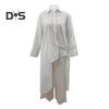 2 Pcs/Set Fall Spring Women Shirt Pants Set Long Sleeves Lapel Lace Cuff Button-down Irregular Hem Blouse Elastic Waist Trousers OL Commuting Sport