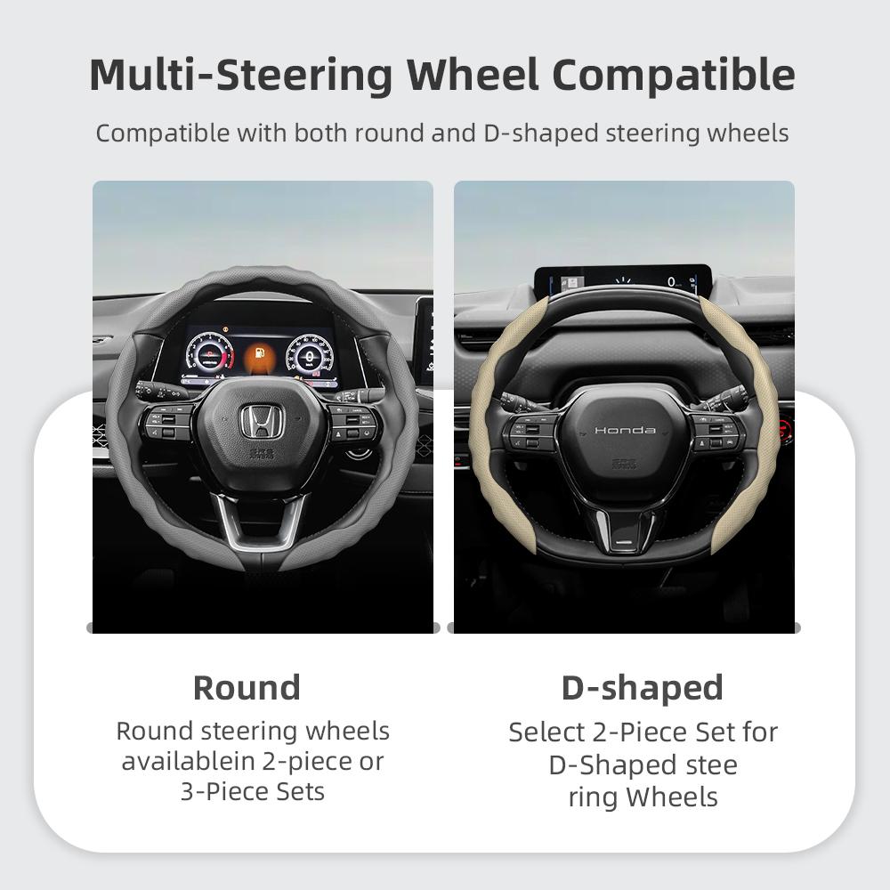 ZAG1 Steering Wheel Cover Suitable for Honda, Wave-Shaped Sporty Design, Breathable Leather, Segmented Design, Non-Slip, Sweat-Absorbent Protective C