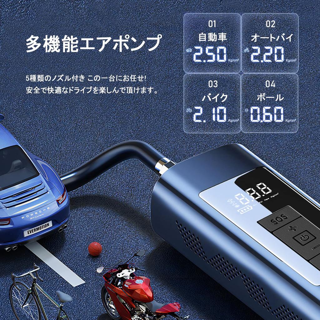 Электрический воздушный насос Junfire для велосипеда и автомобиля 6000 мАч Перезаряжаемый беспроводной электрический насос Максимальное давление Автоматически Совместим с и Совместим с и