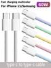 Цветной USB C на Type C 60W PD Кабель Быстрой Зарядки Для Apple iPhone 15 Huawei Xiaomi Samsung Плетеный Зарядное Устройство Аксессуары Провод