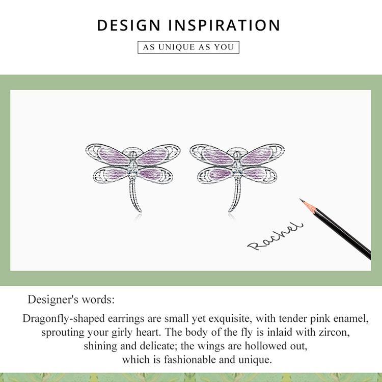 WOSTU 925 Sterling Silver Fine Pink Dragonfly Stud Earrings Insect Animal Ear Studs for Women Original High Quality Jewelry