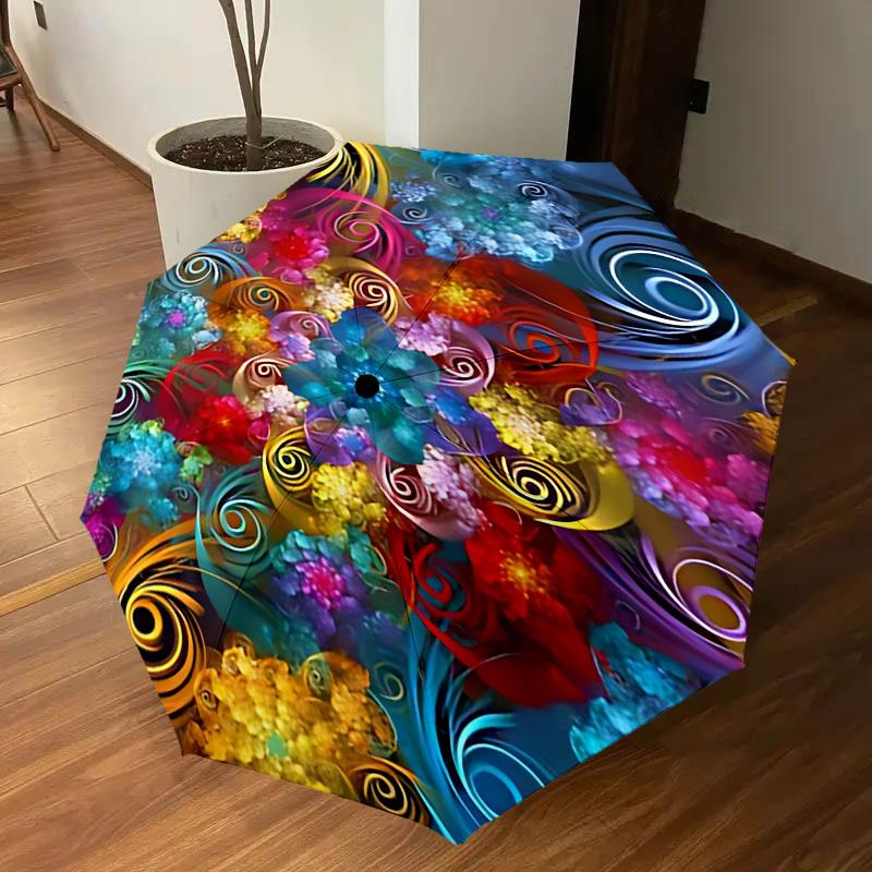 1PC Floral Swirls Automatic Open/Close Umbrella with Windproof, 8-Rib Sturdy Canopy, Durable Ribs, Fashionable Design, Outdoor Accessory, Fun Prin, Ho