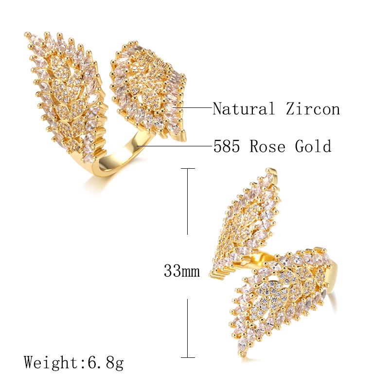 Luxury Angel Wings Ring For Women Popular Full Mirco Paved Natural Zircon Ring Vintage Wedding Party Fashion Gold Jewelry