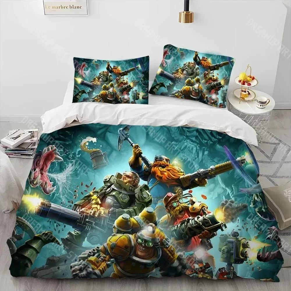 DRG Deep Rock Galactic Игровой Комплект Постельного Белья для Геймера, Пододеяльник Комплект Постельного Белья Покрытие для Одеяла Наволочка, Комплект Постельного Белья Размера King Queen