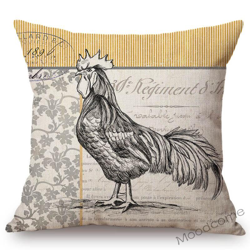 Retro Farm Animals Chicken Rooster Hen Home Decorative Art Cushion Cover Linen Vintage Sofa Throw Pillowcase Barn Livestock