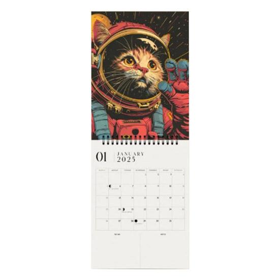 Календарь космических кошек на 2025 год. Планировщик на 12 месяцев. Иллюстрации космических кошек. Настенный календарь для любителей кошек.