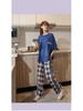 2025 Spring/Summer Women's Cotton Pullover Pajama Set - Short Sleeve Top with Long Pants