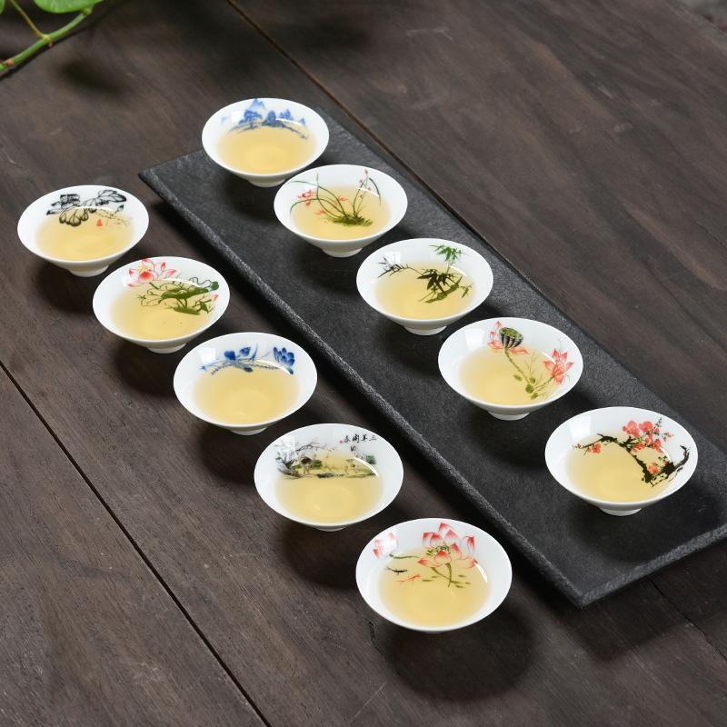 Расписанная вручную фарфоровая чайная чашка 1 шт., керамические чайные чашки с узором в китайском стиле, чайная чашка кунг-фу, чайные принадлежности, набор чашек пуэр