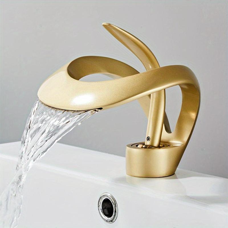 Waterfall Single Handle Bathroom Sink Faucet, Curved Shape Elegant Design Single Hole Lavatory Faucet Basin Mixer Tap