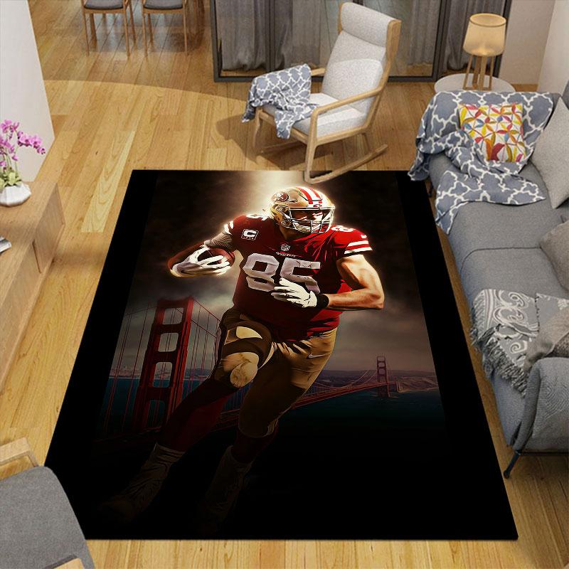 George Kittle Flannel Printed Carpet, Home Sofa Decoration for Living Room & Bedroom, Non‑Slip Play Flannel Floor Mat for Game Room