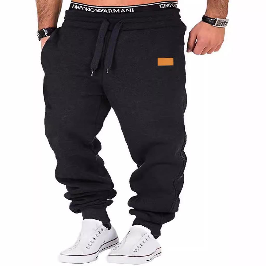 European and American Men's Casual Sports Trousers Elastic Belt Pants Sweatpants Leather Label Sewing