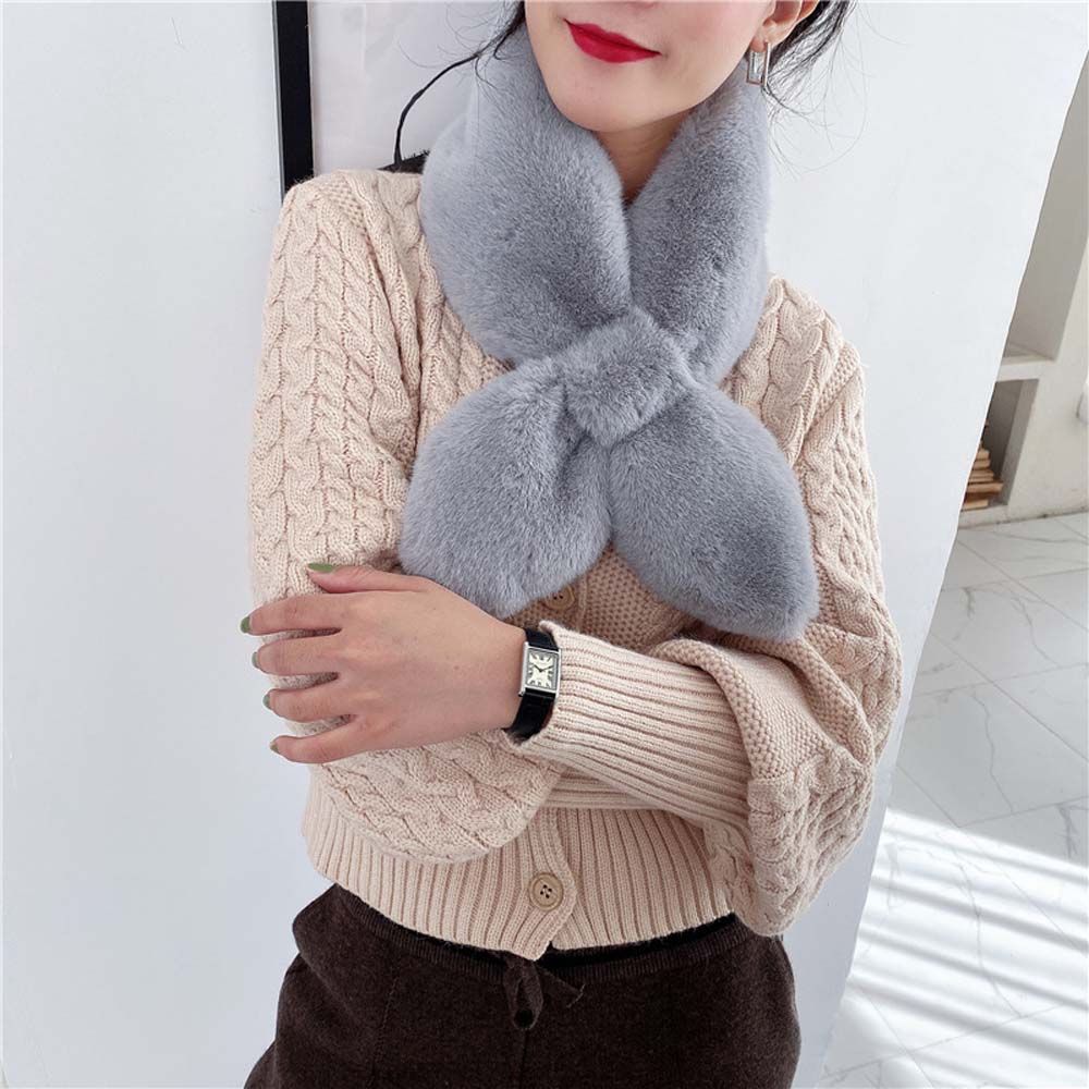 Plush Comfortable Neckerchief Imitation Rabbit Fur Scarf Korean Style Wraps Women Cross Scarf