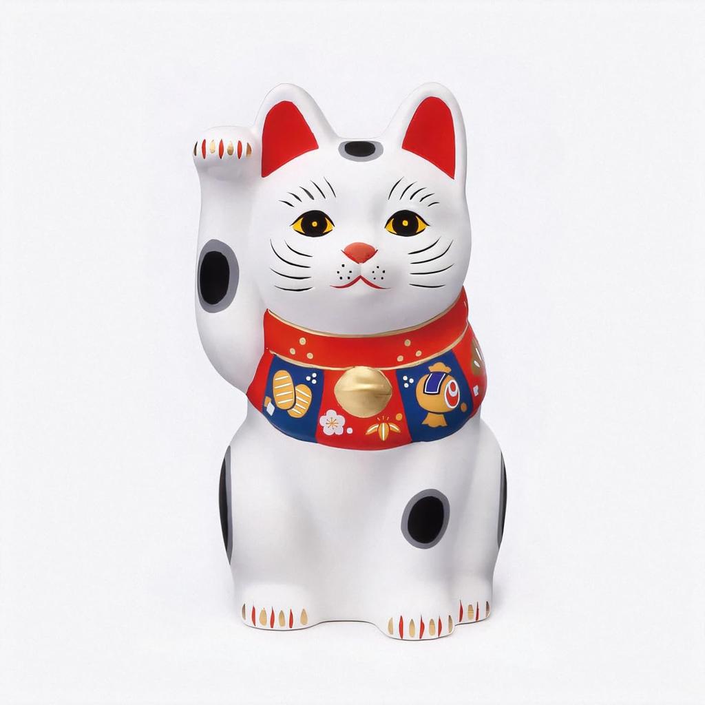 Yakushi Kiln Fukuzukushi Good Luck Maneki-neko (White, Small) (with Sticker)
