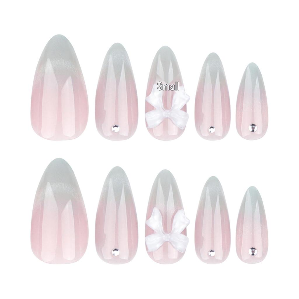 3D Бантик и Стразы Кошачий Глаз Французский Миндаль Накладные Ногти