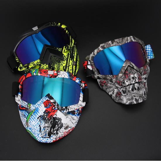 Harley KTM Cycling half-face helmet with full-face goggles, Halloween skull mask, water-transfer printed goggles, cycling mask