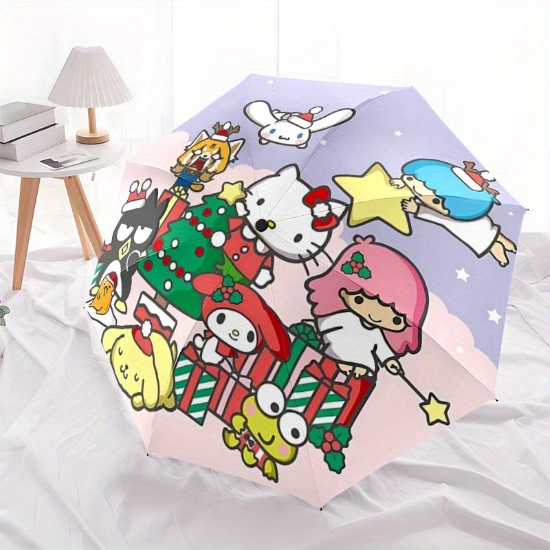 1pc Merry Christmas Hello Kitty and Friends Automatic Opening and Closing Umbrella, Lightweight 3-Fold, With Cute Cartoon Characters, Suitable for Hom