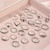 European and American 25-piece Ring Set, Snake Elephant Dripping Oil Gossip Love Leaves Small Flowers Geometric Joint Ring Female