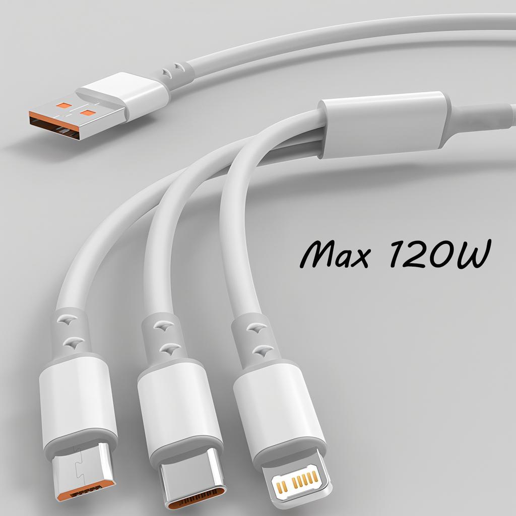 1.2m/3 in 1 USB charging cable USB cable For Iphone 14-8 series Samsung Huawei Xiaomi Multi Port Multiple