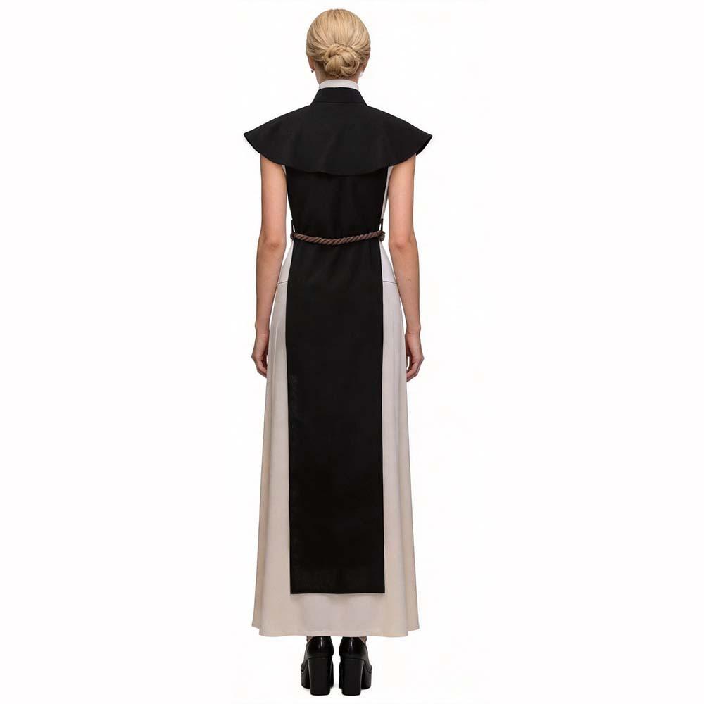 Medieval Nun Priestess Costume for Women Gothic Robe Halloween Role Play Party Dress Black One Size