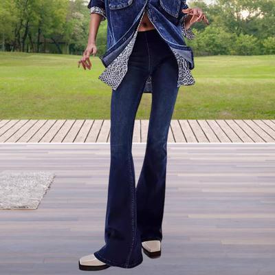 Женские джинсы эластичные облегающие расклешенные брюки средней талии однотонные длинные брюки