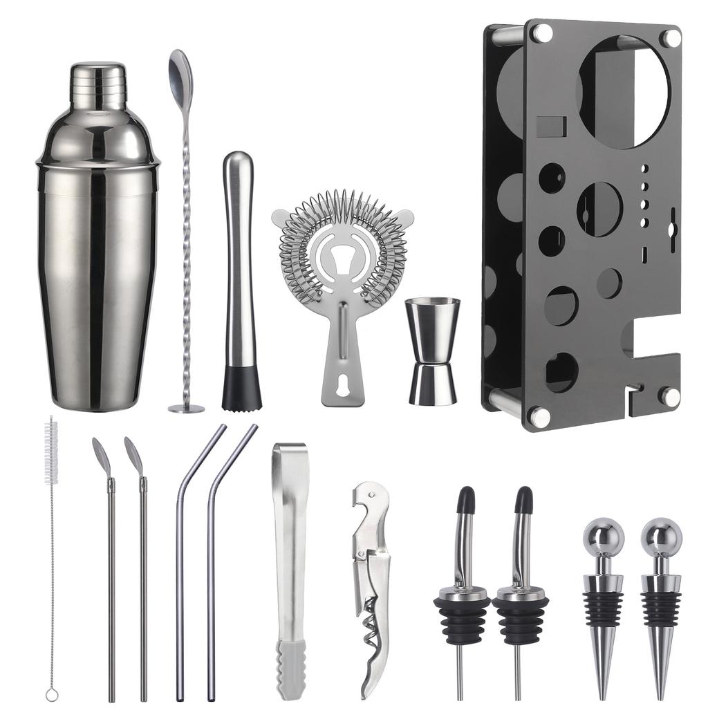 Набор из 17 предметов из нержавеющей стали для бармена, для приготовления коктейлей, акриловый набор, ложка-соломинка, снежный стакан