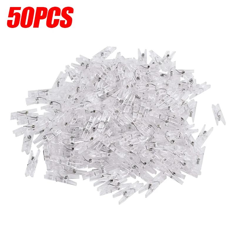 50pcs Plastic Mini Photo Clip Transparent Spring Hanging Clip DIY Wedding Party Wall Home Decoration Photo Clip Socks Clips