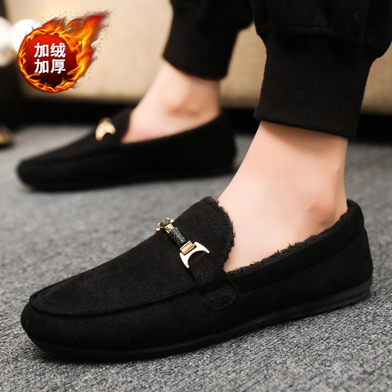 Осенне-зимние бархатные теплые хлопковые туфли мужские туфли Doudou корейская версия модная универсальная повседневная обувь мужские легкие туфли для вождения